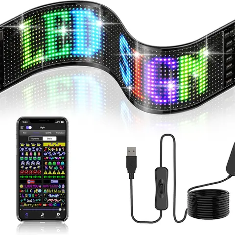 Noahtec 5V USB Plug-In Acrylic Flexible RGB LED Lights - Bluetooth App-Controlled, Programmable Custom Text Sign, IP66 Waterproof Car Interior Accessory with Scroll Speed Adjustment, Cool Car Decorations, Wedding Decor