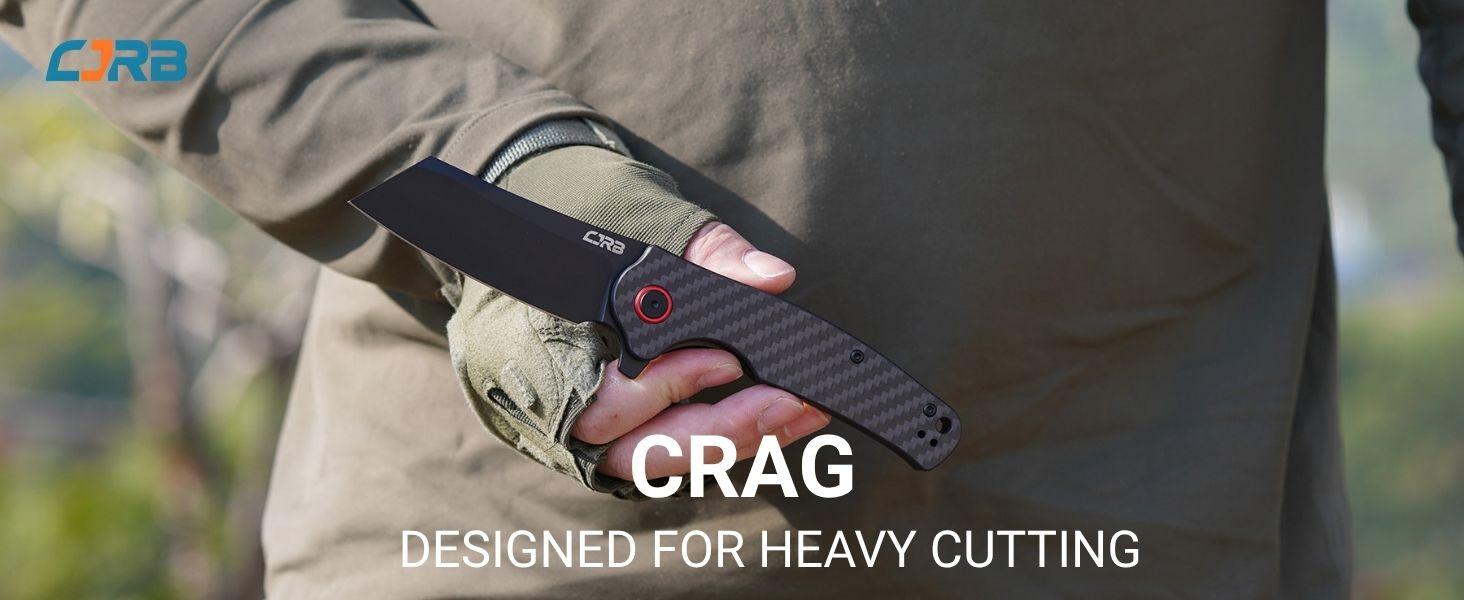 CJRB Cutlery CRAG J1904 Heavy Duty Tactical Folding Knife - AR-RPM9 Steel, 3.43" Black PVD Blade, Carbon Fiber Handle, Single Unit for Outdoor, Everyday Carry