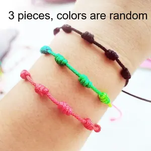 3 Pieces String Handmade Bracelets, Adjustable Kabbalah Knot Bracelet, Protective Amulet for Evil Eye and Good Luck