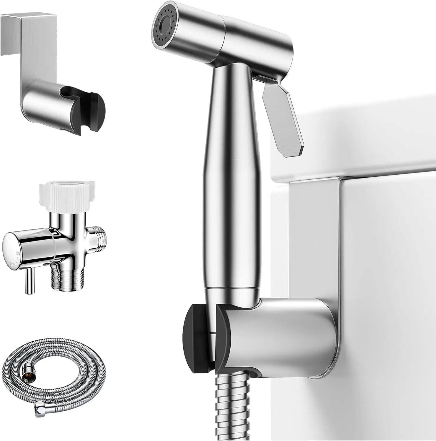 Brushed Stainless Steel Handheld Bidet Sprayer Kit - Wall-Mounted Toilet Spray Set with 2 Installation Modes, Adjustable Pressure, Postpartum & Feminine Hygiene Use, Indoor Bathroom Cleaning, DIY No Plumber Install