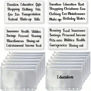 12Pcs zippered pouches and 4 cash envelope label stickers A6 adhesive pockets budget zipper clear adhesive labels for bills saving money