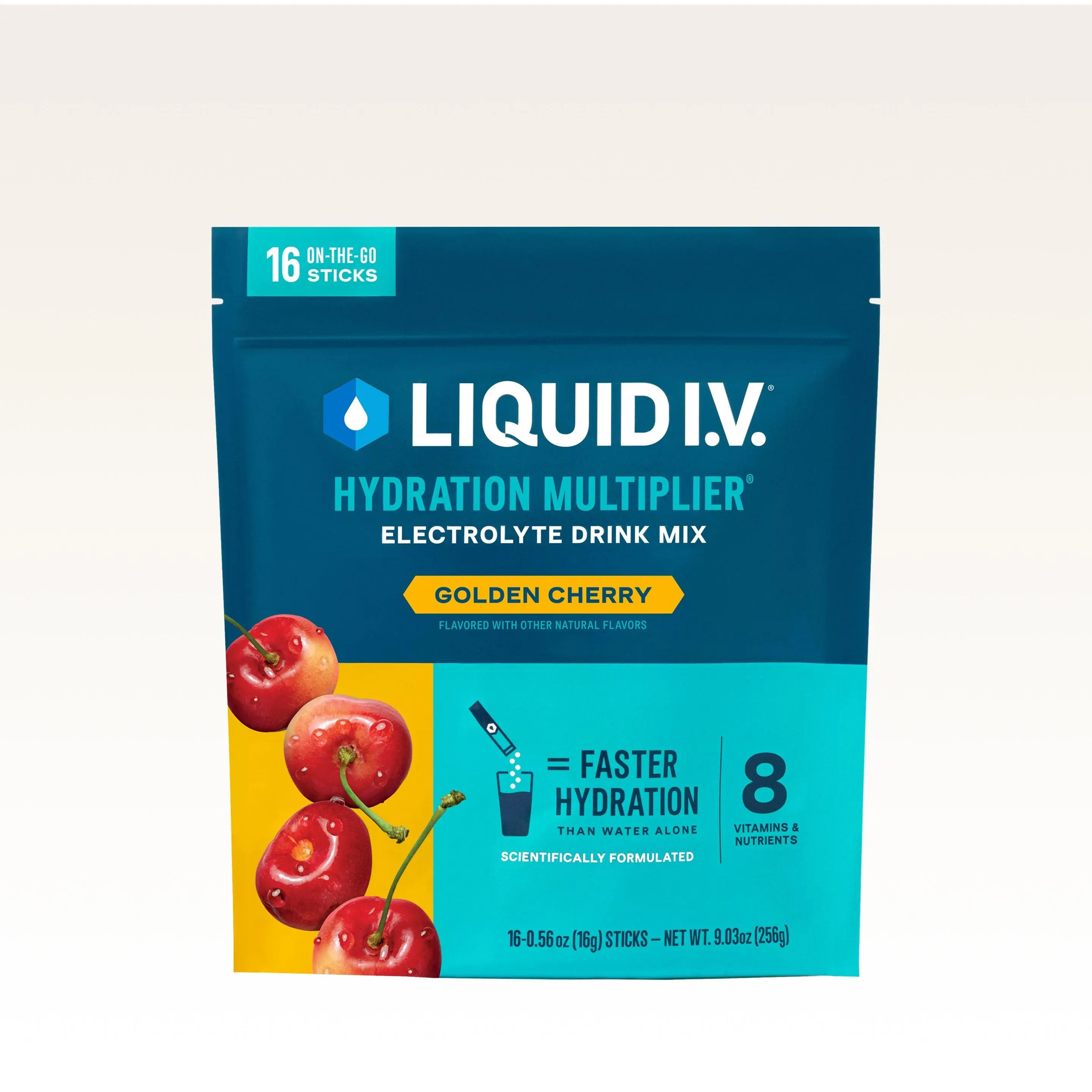 Liquid I.V. Hydration Multiplier - Golden Cherry - Hydration Powder Packets | Electrolyte Powder Drink Mix | Convenient Single-Serving Sticks | 8 Vitamins & Nutrients | 1 Pack (16 Servings)