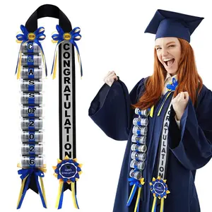 Graduation Wreath Ring Set, Dual-Braid Design with Blue Braid & Flower Accents, Ideal for High School & College Graduation Ceremonies