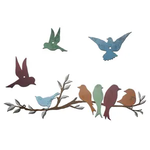 Metal Birds Wall Art Decor Vivid Birds on Branch with Leaves Rustic Wall Decor Waterproof Metal Sculpture Hanging Sign for Home Balcony Garden Indoor Outdoor (15.7 x 3.9 inch) - Home Improvement.