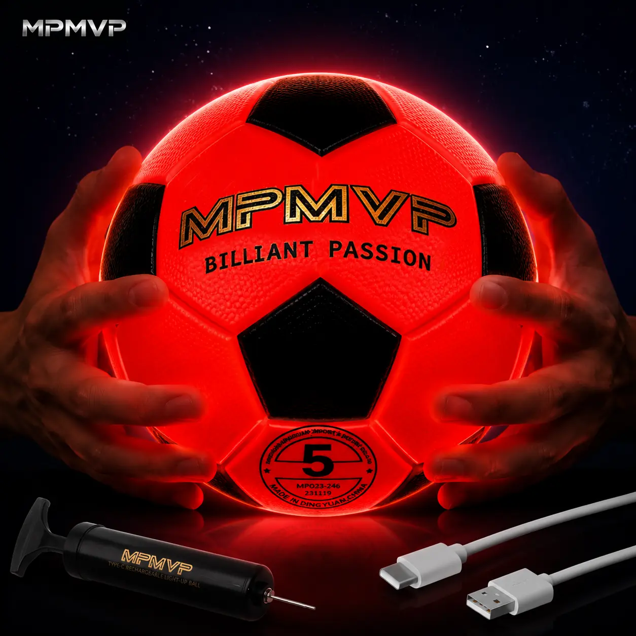 High-Quality Rubber LED Glowing Football - Impact Lights Activate On Contact, Kids' Gift for Backyard Games & Family Playtime, Official Size 5