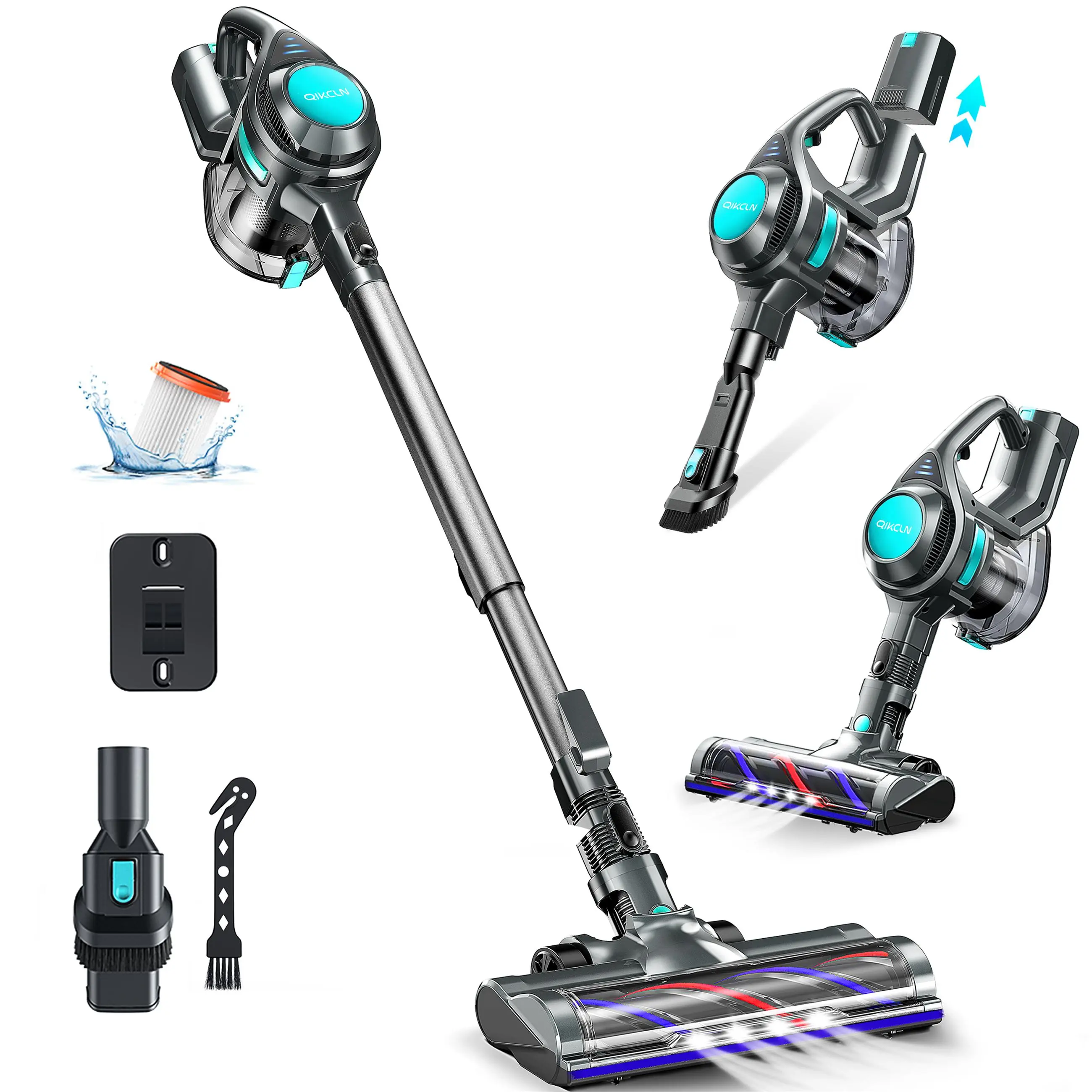 Cordless Rechargeable Portable Stick Vacuum Cleaner VC05 - US Plug, Cordless Dust Suction, 23KPA Suction, HEPA Filter, Lightweight Bagless, 30 Mins Runtime, Dock Quick Recharge, 180° Swivel Reach, 1.3L Large Capacity for Hard Floors, Carpets