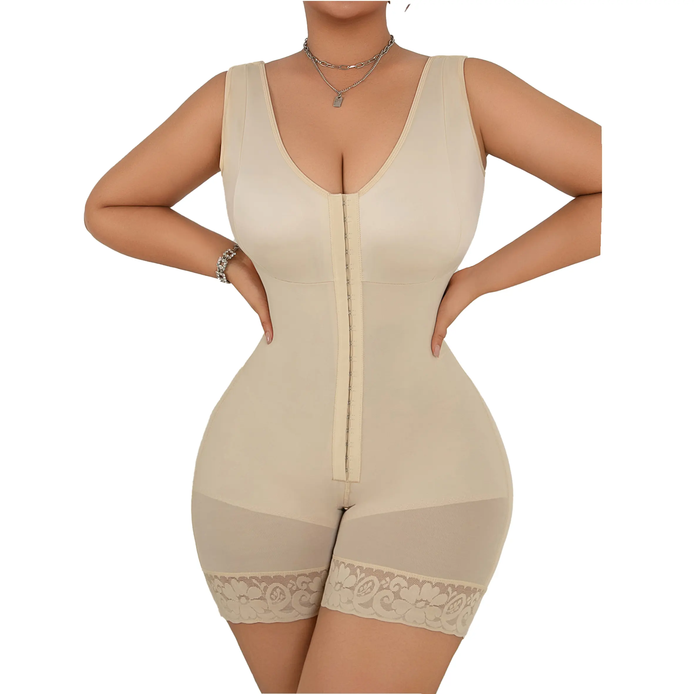 Women's Fajas Colombianas Shapewear Full Body Shaper Butt Lifter with Zipper Crotch Comfortable High-Quality Fabric Minimalist Vneck Highwaist Girdle Tummy Contro Abdominal Belt for All-Day Support tiktokshopspringglowup