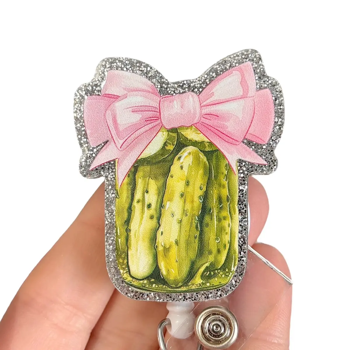 Glitter My Badge Pickle badge reel for nurse and hospital workers. Badge clip Badge pull - Retractable swivel clip with a 360 rotation. Great gift for coworker.