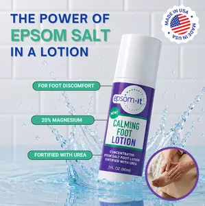 EPSOM-IT Calming Foot Lotion - Roll on Magnesium Sulfate Lotion for Tired Feet & Ankles, Leg Cramps, Achy Feet & Nails - Topical Epsom Salt 3.0 oz
