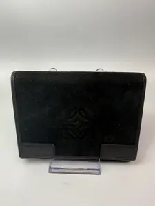 Pre-owned Loewe Suede Compact Wallet Black and Leather Trifold Wallet Unisex
