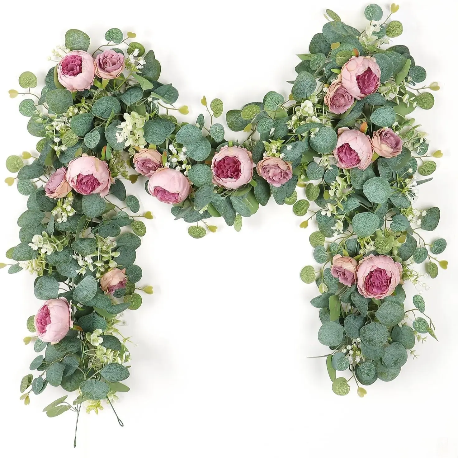 2 Pack 13FT Flower Garland, Artificial Rose Vine Fake Flower Garland Silk Rose Peony Vines Faux Valentine Floral Garlands for Wedding Party Arch Table Backdrop Wall Decoration, Artificial Peony Flowers, Decorative Artificial Plants