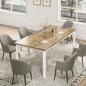 71.7in Industrial Dining Table for 6-8 People Wood Dinette Tables Mortise Tenon Design Sturdy Metal Legs Rustic Metal Kitchen Table for Dining Room Home Office Living Room