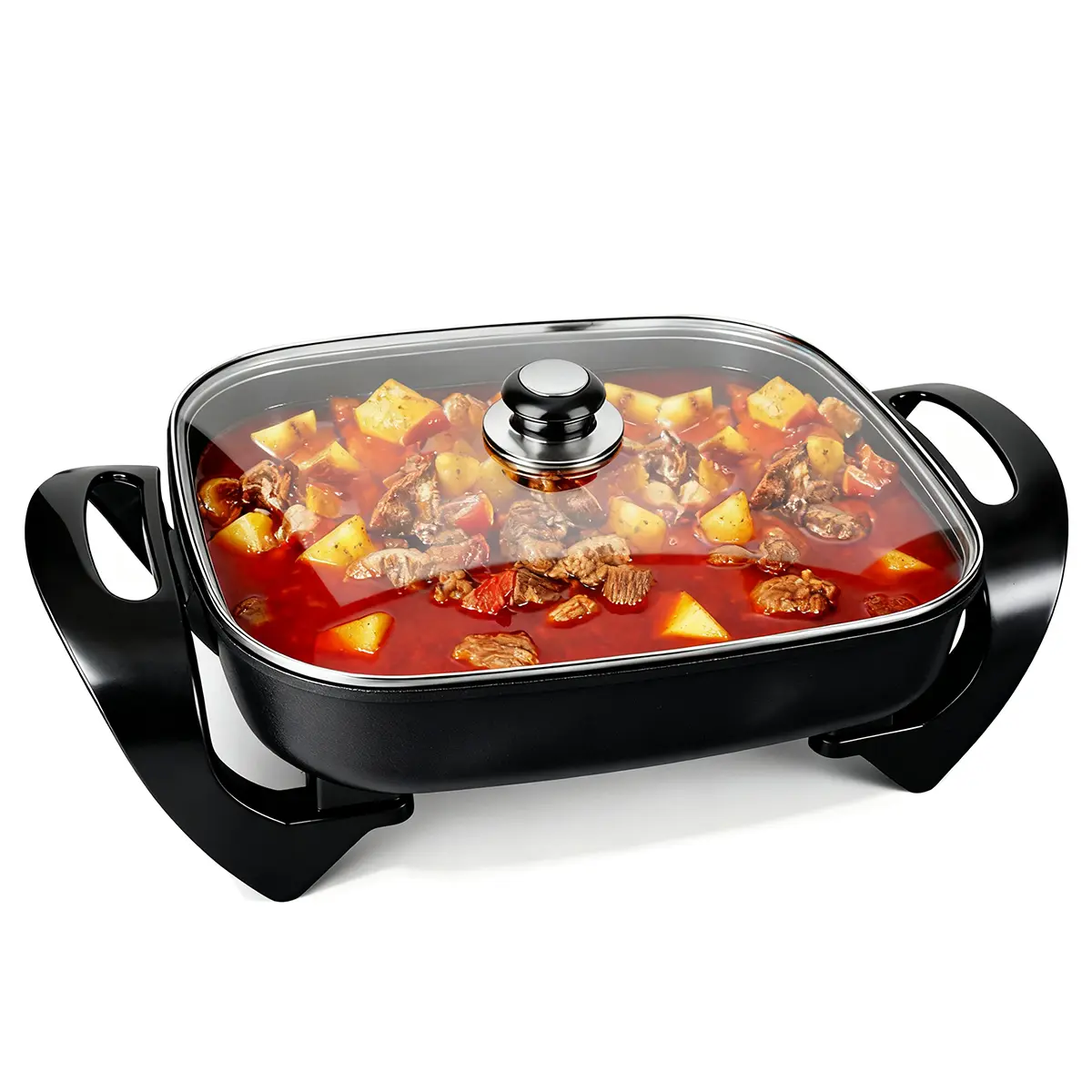 Non-Stick Electric Skillet 1500W Multifunctional Cooker with Tempered Glass Lid Multi-Level Temperature Adjustment Non-Stick Cooking Surface