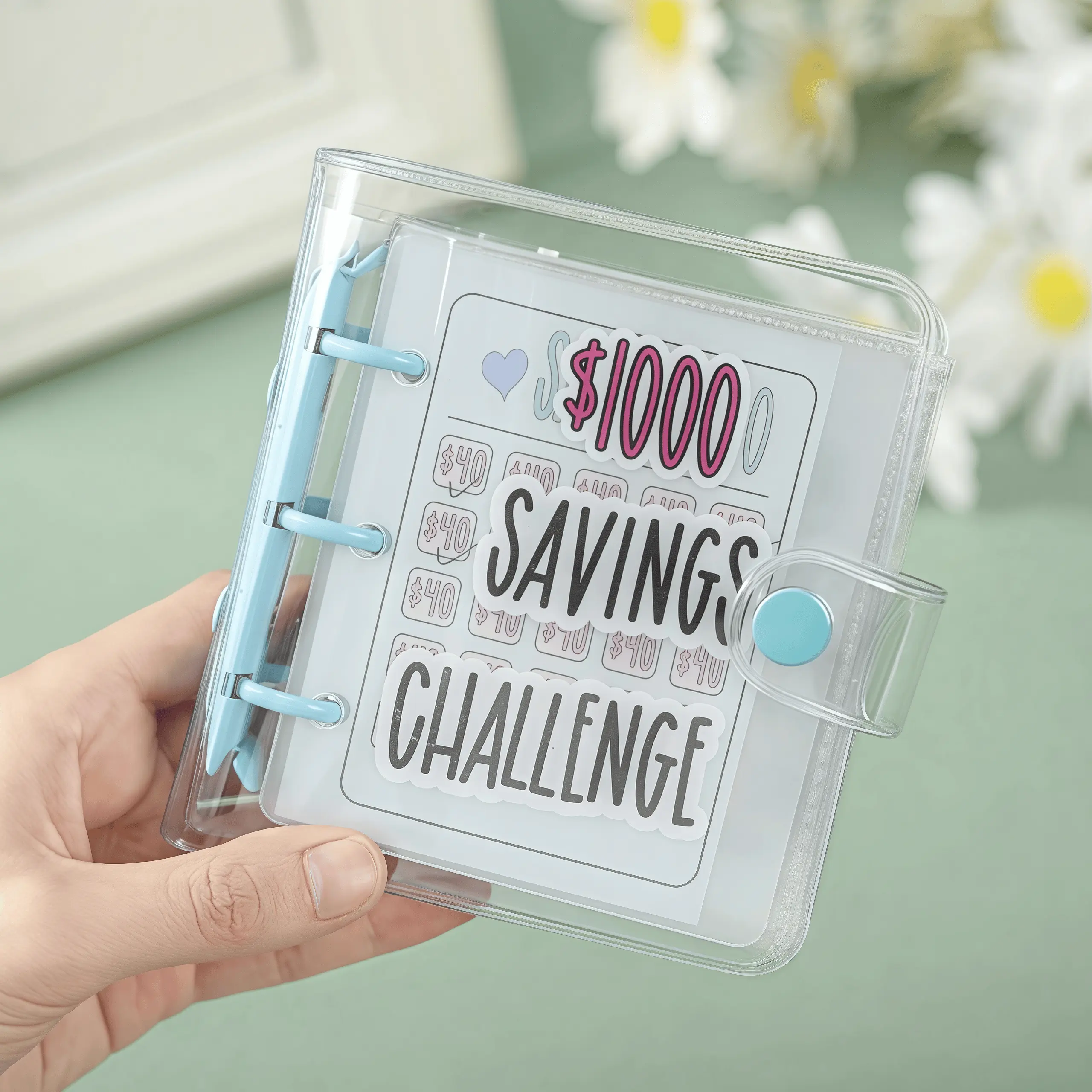 $1000 saving challenge book with clear cover-track cash goals, build better habits, stay organized with this reusable budget binder Workbook Journal