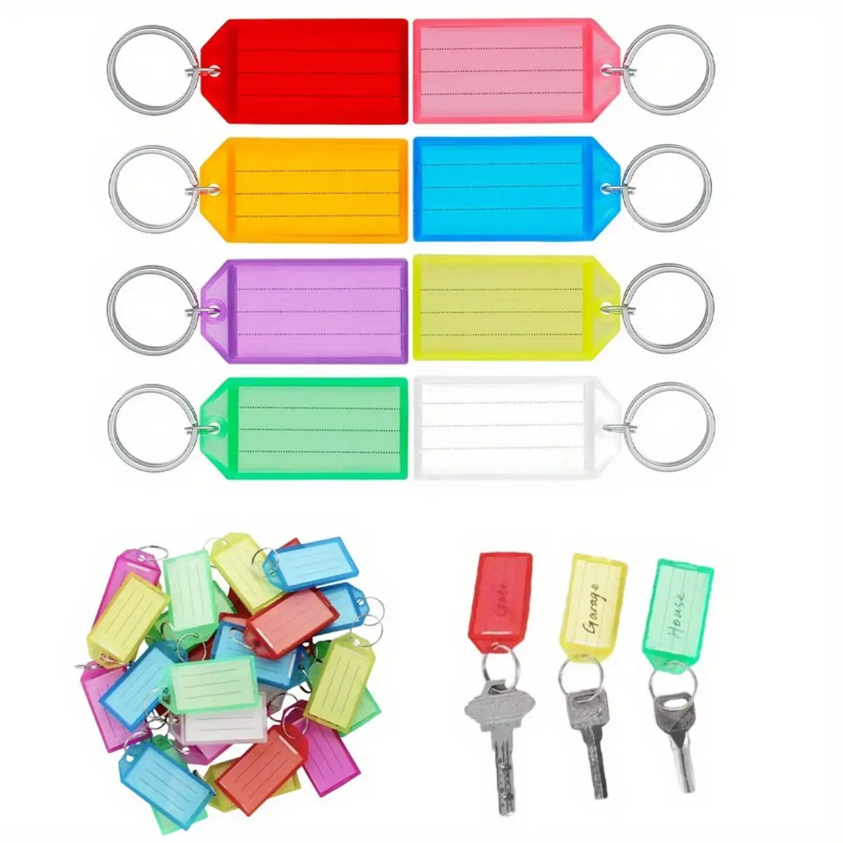 Heavy-Duty Plastic Key Tags with Transparent Cover - 40-Pieces Item ID Tag Set, Write Your Own Writable Labels, Reusable Holders for Keys, Luggage, USB Flash Drives, 8 Colors, 2.2" L x 1.15" W, 40 Pack