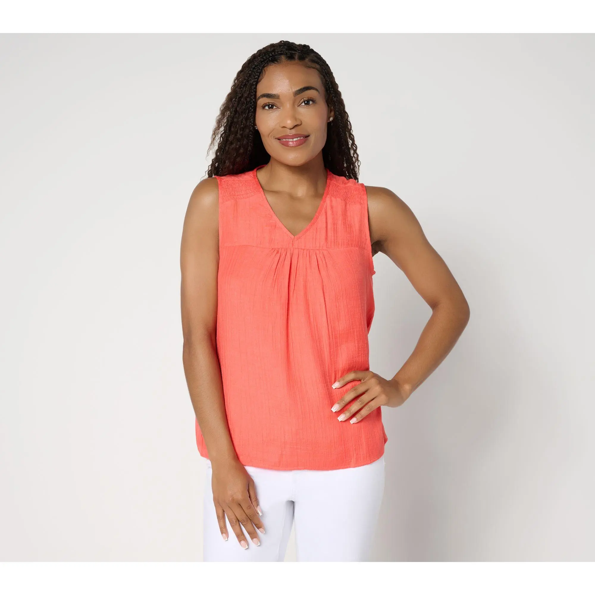nicole by Nicole Miller Sally Pucker Lined V-Neck Tank Top