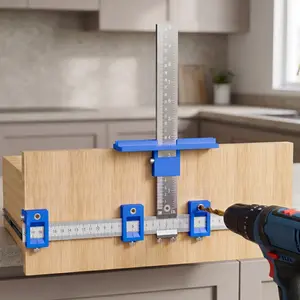 Adjustable Cabinet Hardware Jig - Woodworking Punch Locator Drill Guide Template for Knobs & Pulls, Precision Measuring Tool for Kitchen Doors/Drawers
