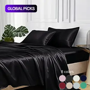 4-Piece Satin Sheet Set, Silky Smooth Bedding, Includes 1 Flat Sheet + 1 Fitted Sheet + 2 Pillowcases, Ideal for Bedrooms and Hotels, Available in Twin, Full and Queen Sizes #GLOBAL PICKS
