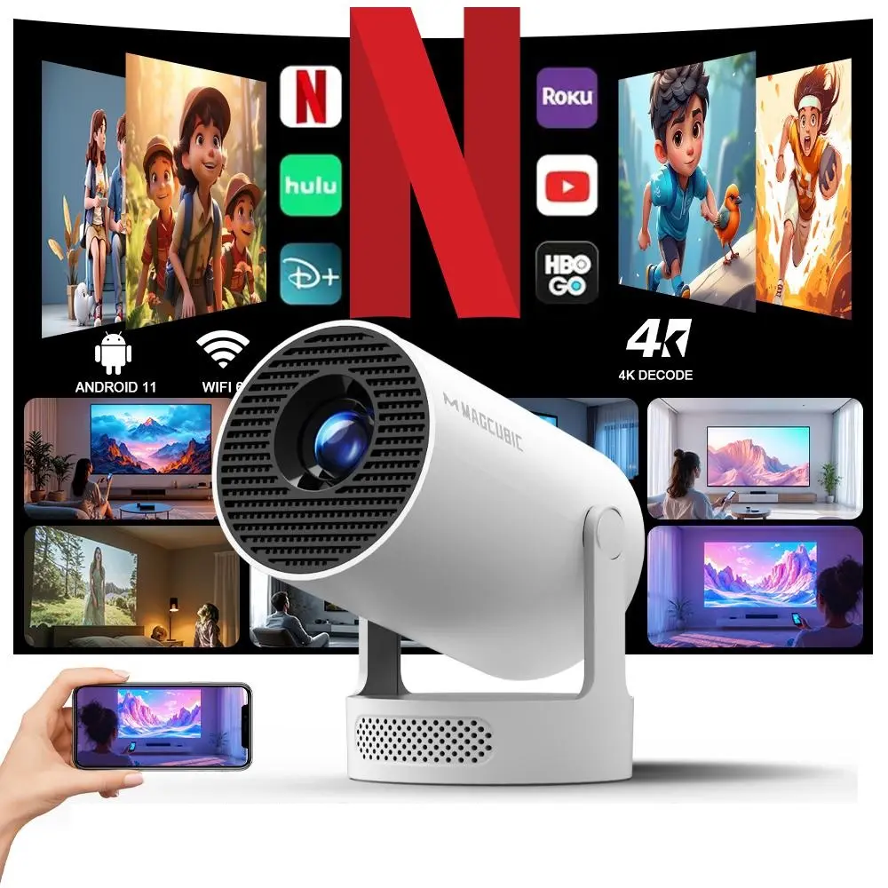 HY300Pro+ Mini ABS Projector 10000:1 CR, 290ANSI Lumens, 1280x720P, 4K Decode, Auto Keystone Correction, Dual-Band WiFi6, BT5.4, Android 11, Audio Support, Portable Home Cinema for Bedroom, Teen Boy Gift, Trendy Teen & Geek Gifts for Adults#TechVibes