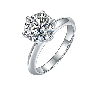925 Sterling Silver Moissanite Ring 1ct 2ct 3ct Round Moissanite Diamond Solitaire Engagement Rings For Women GB