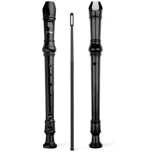 SWAN Soprano Recorder Instrument for Beginners Kids Student - German Fingering 8 Hole Flute Descant Recorders with Cleaning Rod Fingering Chart, Black