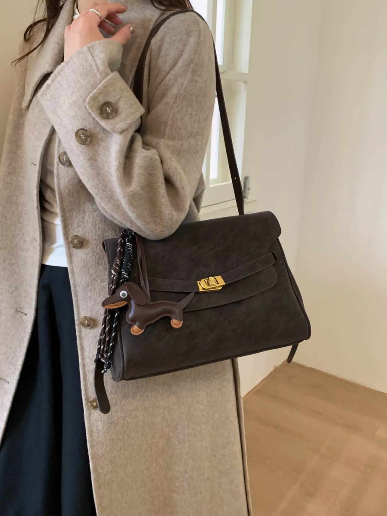 Large Capacity Vintage Briefcase for Women, Fall Winter Fashion Casual Shoulder Bag, Versatile Underarm Handbag, High-End Matte Crossbody Bag