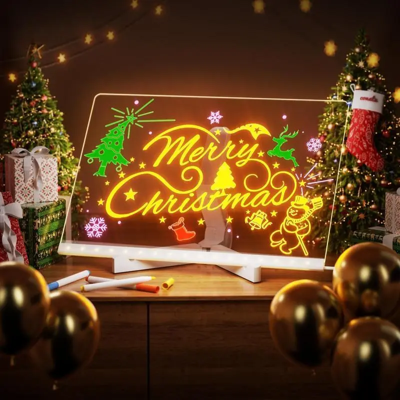 LED Light Up Acrylic Message Board Home Decor, Erasable Drawing Board Desktop Light With 7 Pen, Drawing Board, Bar Advertising Boards, LED Board, Creative Led Lighting