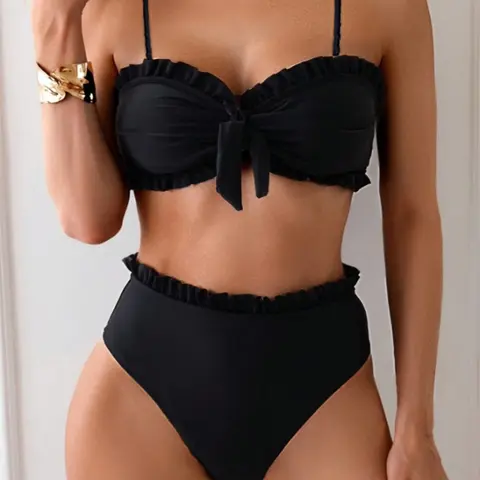 Fashion Sexy Detachable Strap Halter Bikini, Beach Pool Women's Swimsuit, Fitted Plain Style, Summer Swimwear, Fashion Beachwear Swimwear, Casual Wear, Solid Bikinis, Bikini Outfits