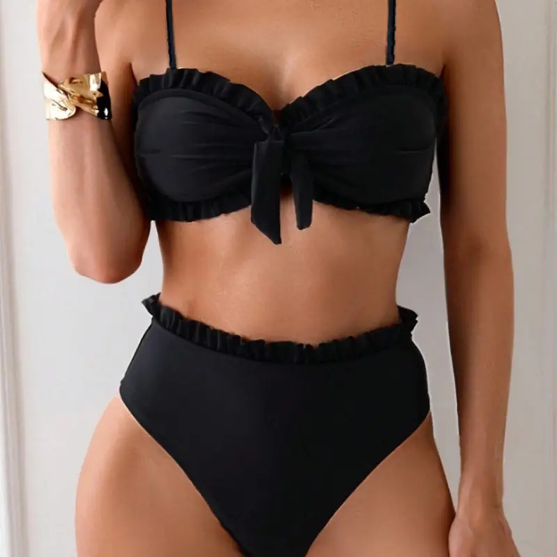 Fashion Sexy Detachable Strap Halter Bikini, Beach Pool Women's Swimsuit, Fitted Plain Style, Summer Swimwear, Fashion Beachwear Swimwear, Casual Wear, Solid Bikinis, Bikini Outfits