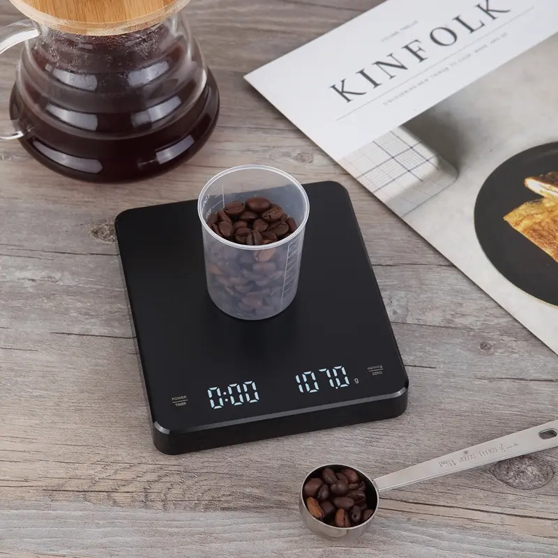 Electronic kitchen scale, Kitchen Scales For Food, with timer and automatic peeling function, large capacity digital coffee weighing, large LCD display, black modern design, suitable for tea and ingredients, Digital Weighing Machine