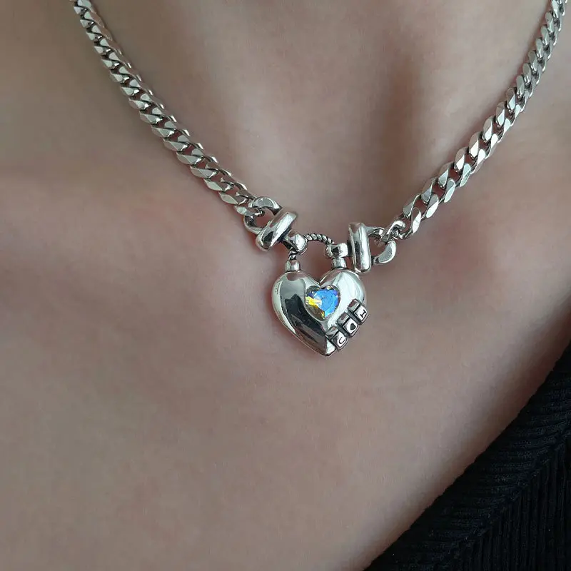 Silver Sweet Heart Necklace Women's Geometric 925 Silver Water Wave Chain Adjustable 21cm to 50cm Circumference
