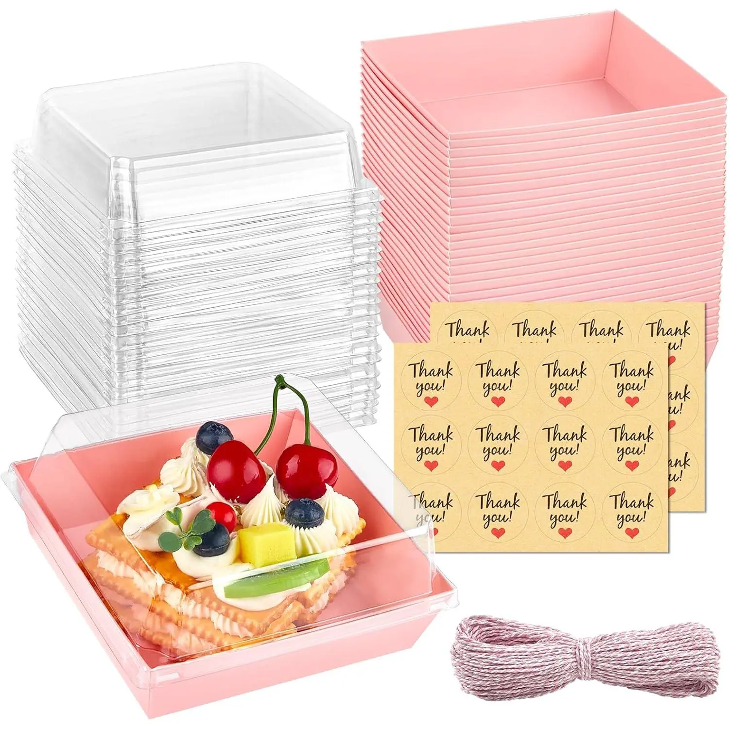 20 Pack Small Charcuterie Boxes with Clear Lids, To Go Paper Dessert Boxes Bakery Boxes, 5 Inches Disposable  Containers for Cookies, Cupcakes, Slice Cakes, Strawberries (Pink)