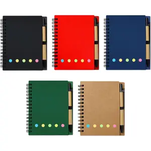 5 Pack Spiral Notebooks with Pen Set, 60 Sheets/120 Pages Lined Small Pocket Notebook and Pen Set Bulk Journals with Sticky Notes for Business Office School, 5 Colors (5)
