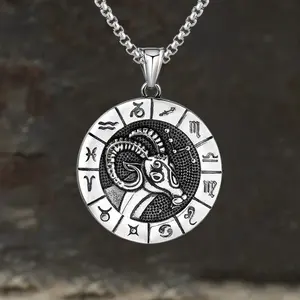 GTHIC 12 Constellation Divination Pendant Zodiac Necklace for Men and Women Jewelry Gift Stainless Steel
