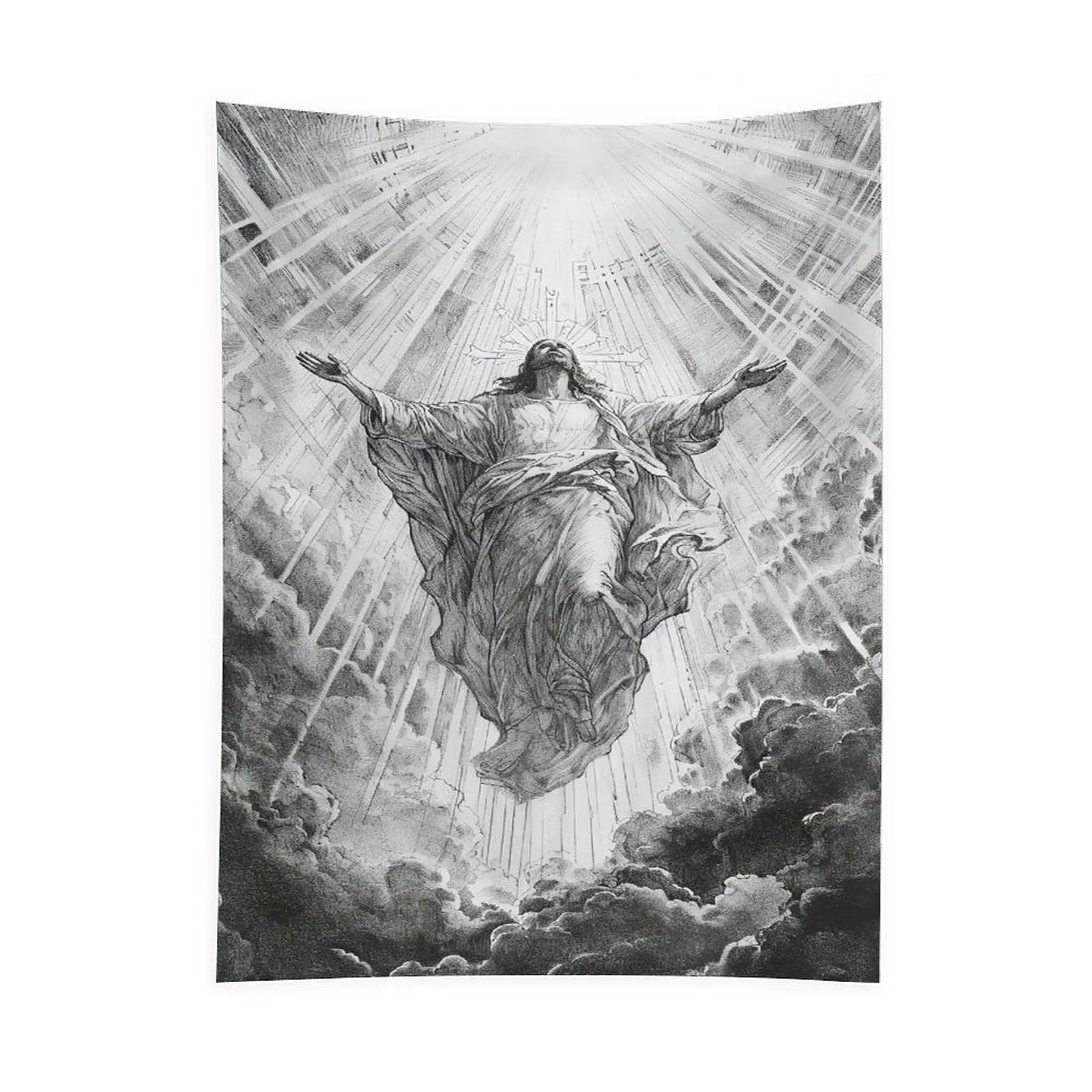 Jesus Christ Tapestry Wall Hanging, Christian Faith Religious Art, Heavenly Light Bible Inspired Room Decor, Prayer Bedroom Living Room Decoration