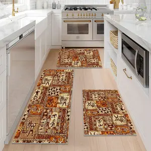 1/2/3Pcs Bohemian Kitchen Mats With RetroTotem Pattern - No Slip Easy To Clean Floor Mat For Kitchen, Dining Room, Living Room, Bedroom, Bathroom, Entrance Hall| Thickened Pineapple Texture Home Decor