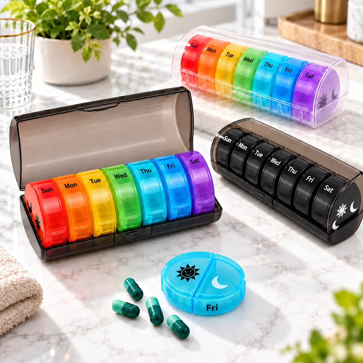 7 Day 2 Times A Day Pill Box, 1 Set Large Daily Pill Organizer, Easy To Open Pill Case, Vitamin Dispenser for Medicine/Vitamin/Fish Oil/Supplements