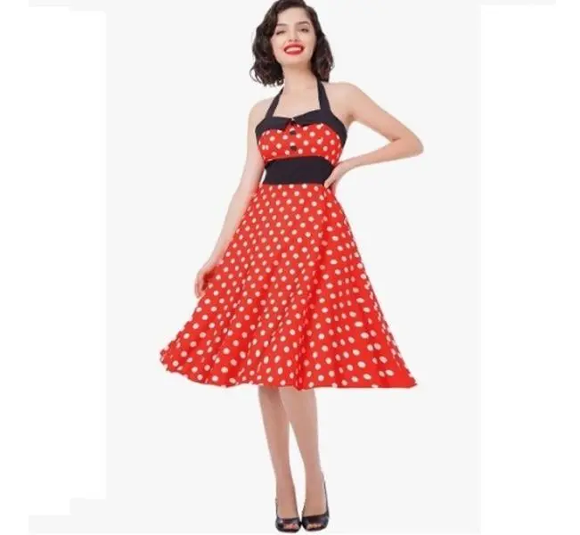 Women's 1950s Vintage Cocktail Dress Halter Retro vintage Rockabilly Swing Dress