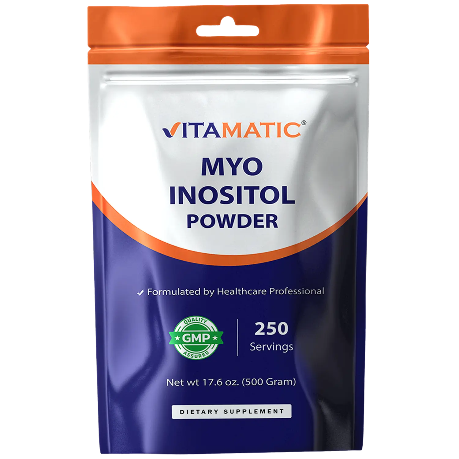 Vitamatic Myo-Inositol Powder 2000 mg per Serving | 500 g (250 Servings) | Pure Powder | No Sugar | No Fillers | Non-GMO | Dietary Supplement