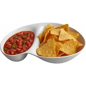 LUSHIG chip and dip bowl Chip and Dip Serving Set Melamine Tray Divided Platters (White)