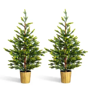 【Father's Day Gift】2 Pack 4 FT Dual Tone Artificial Christmas Tree with Pot Stand, Potted Xmas Pine Tree with 119 Branch Tips for Holiday Party Office Home, Green