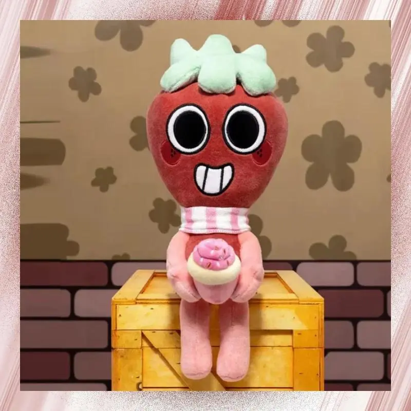 Dandys World Sprout Deluxe Plush Toy Cartoon Strawberry With Cupcake Stuffed Doll Game Peripheral For Home Decor Game Collectors