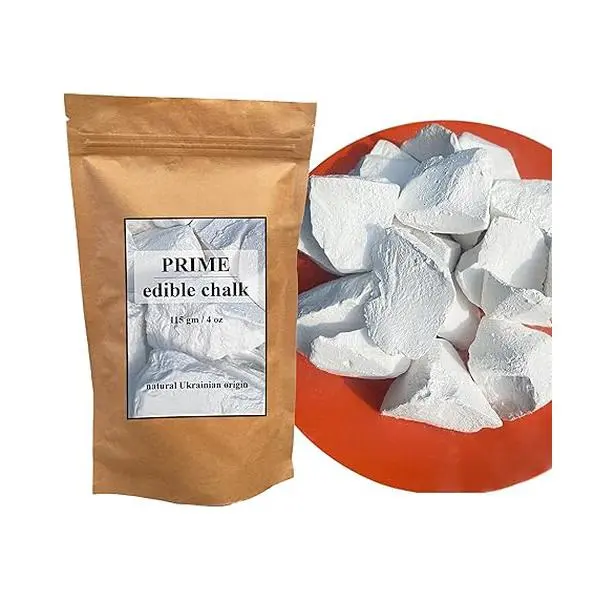 Prime Edible Chalk – Natural Crunchy White Chalk Chunks for Eating, Pica Cravings & ASMR – Pure Ukrainian – Eco Kraft Packaging – 4oz (115g)