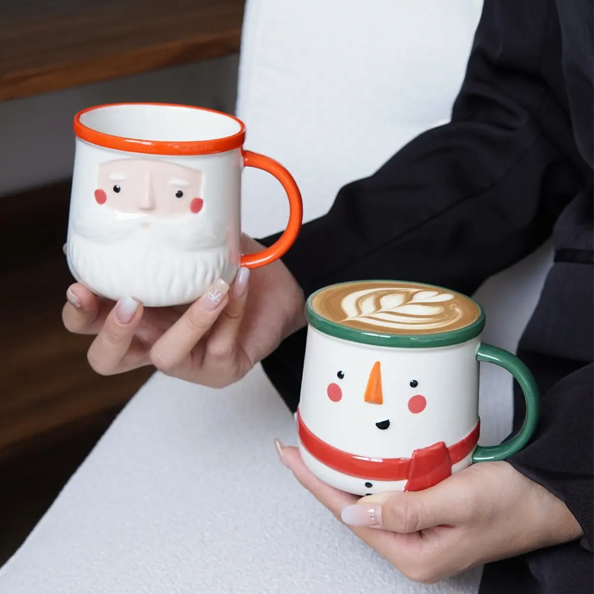 Hand-Painted Christmas Santa Ceramic Mug, Cute Snowman Coffee Cup, Big Beard Santa Cup, Perfect Holiday Gift, Home Decor Water Cup