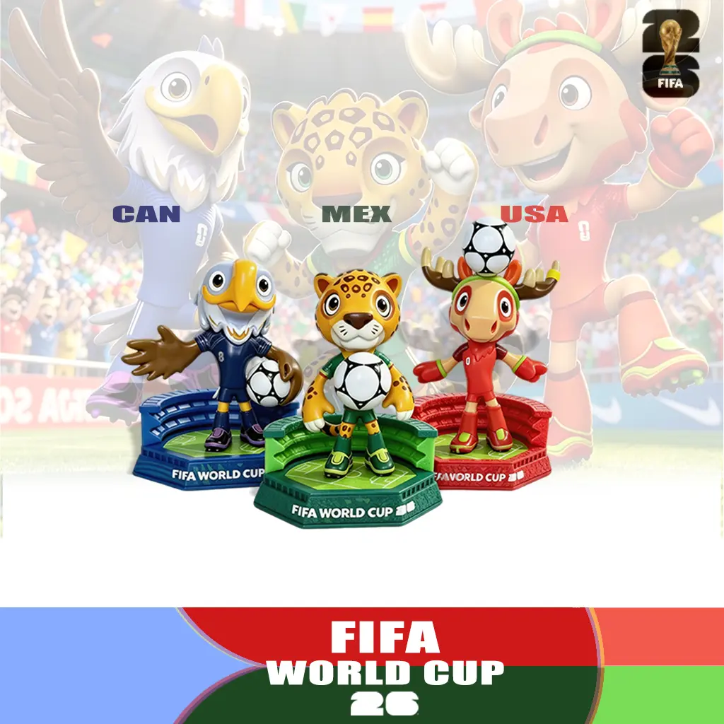 Gifts for Soccer Fans, 2026 World Cup Mascot Figurines Set of 3, Clutch Zayu Maple Toys, Collectible Decor for USA Mexico Canada Host Countries