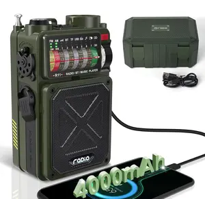 R11  Crank Radio - 4000mAh/14800mWh NOAA/SW/AM/FM, Solar/Hand Crank/USB ,  Receiver/USB/TF Playback,with Compass,Flashlight,SOS for Camping &  - Green