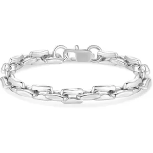 Silver Link Chain Bracelets for Men Women 7mm Stainless Steel Paperclip Bracelets Rectangle Solid Chunky Chain 6.7/7.5/8.3Inches Unisex Wrist Jewelry Gift for Men
