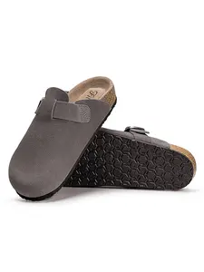 WOMEN MEN's Suede Clogs, Womens Mens Round Headed Cork Clogs, Suede Leather, Adjustable Straps Size 6-11 and 7-14