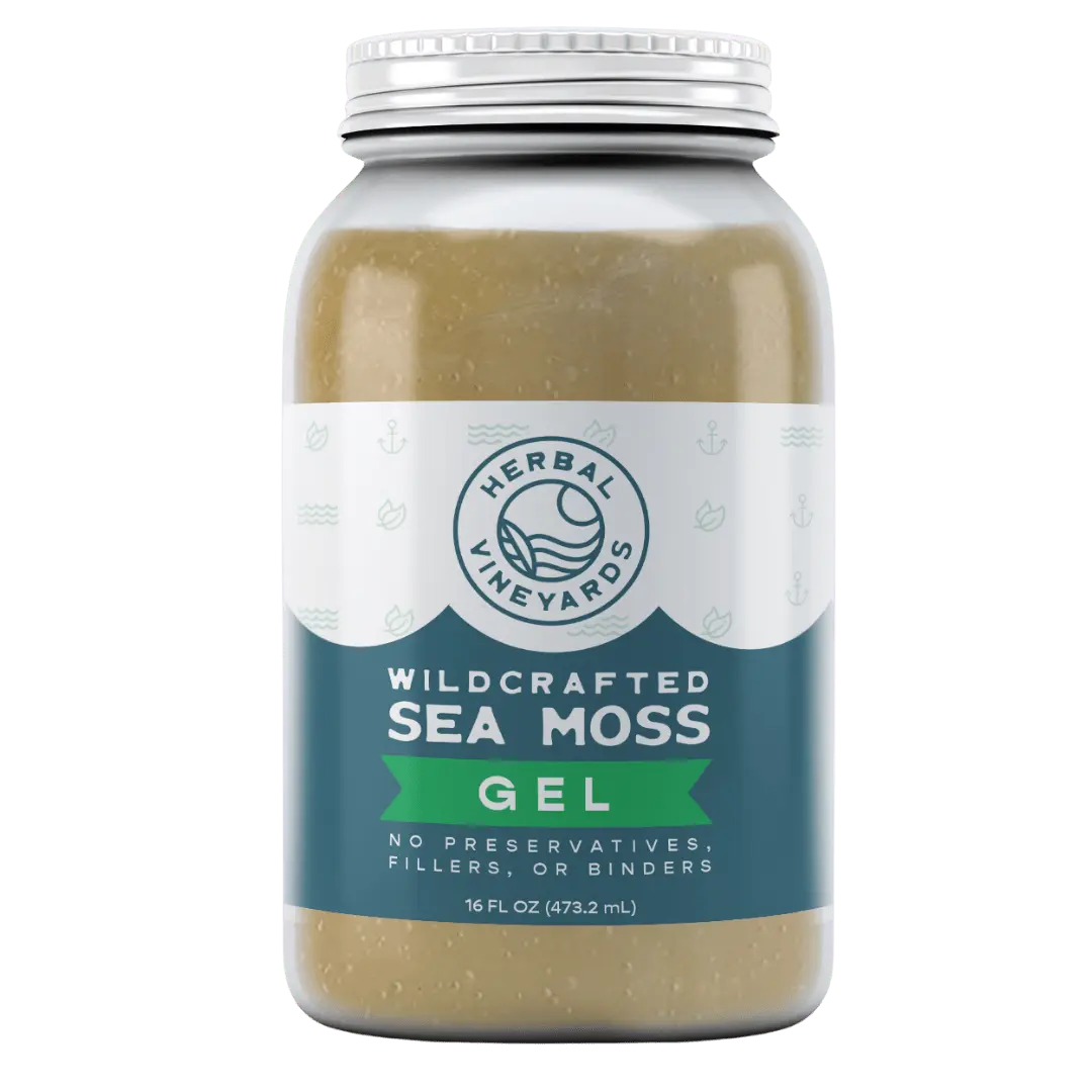Herbal Vineyards Unflavored Wildcrafted Gold Sea Moss Gel 16-ounce Jar Organic Non-GMO Verified