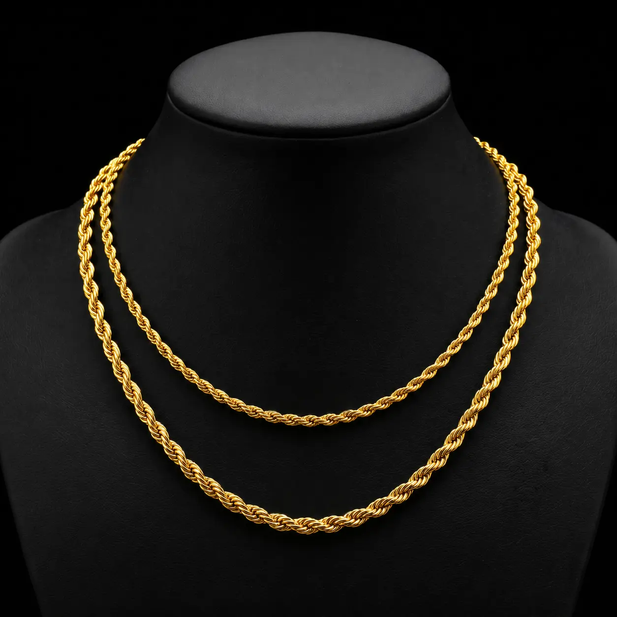18K Gold Plated Twisted Rope Chain Necklace 3/4mm 18-26 Inch,  Stainless Steel Anti Tarnish Waterproof Unisex Hip Hop Braided Link Chain, Men Women Layering Everyday Street Fashion Jewelry, Ideal Gift for Him Her